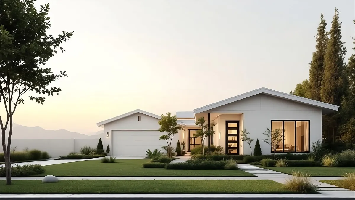 Modern home at dusk